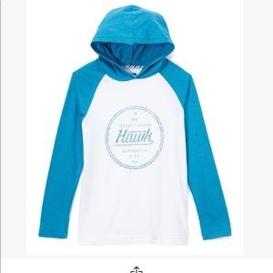 Tony Hawk-Bright White & Blue Graphic Raglan long-sleeve hoodie Boys 14/16- NWT